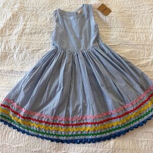 NWT Girls size 7-8 Mini Boden Harlow Back Detail Dress with Colorful Trim